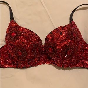 Red sequined bra